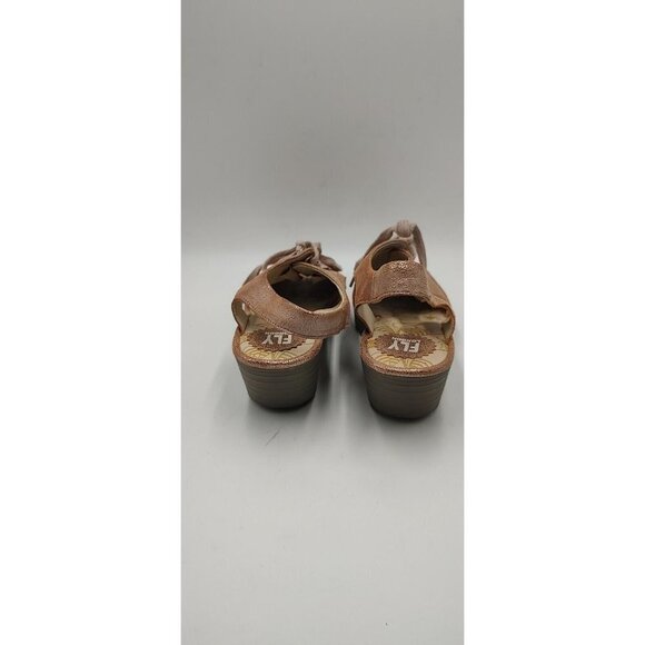 FLY London Womens Ylfa Luna Wedge Sandals Pink Peep Toe Mid Heel Lace Up 9.5 - Picture 6 of 6